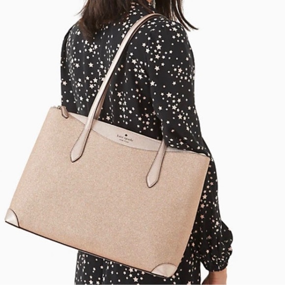 Kate Spade Lola Shimmy Glitter Rose Gold Holiday Tote Bag - Picture 5 of 14